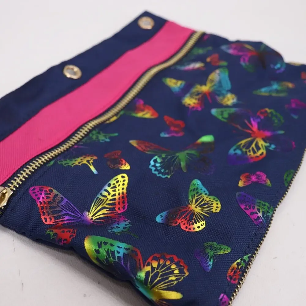 Pen & Gear Pencil Case 3 Ring Binder School Double Zip Pouch Lined Butterfly